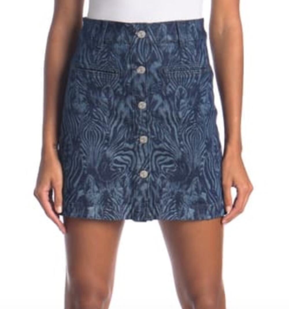 7 for All Mankind NWT Printed Button Down Denim Mini Skirt // 31